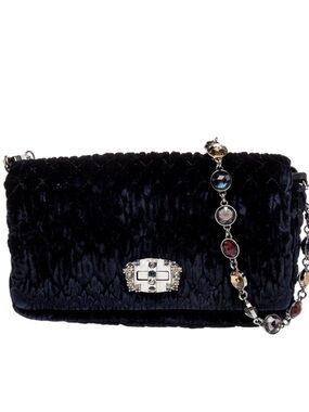 Miu Miu Maltese Black Bag Velvet with Gemstone Chain